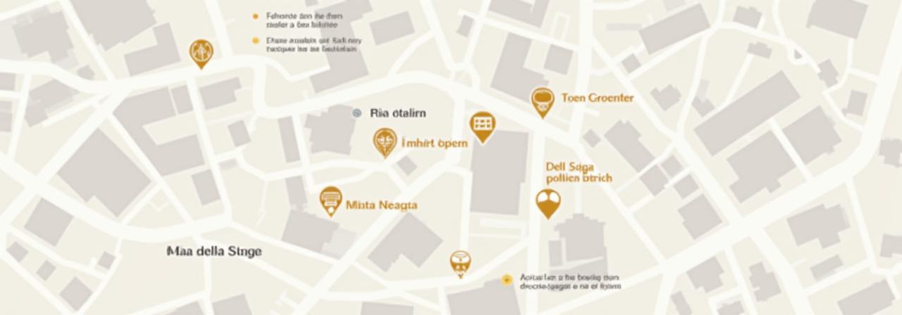Mappa stilizzata che mostra la posizione di Via della Spiga nel Quadrilatero della Moda a Milano.